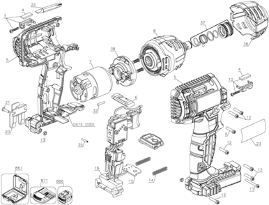 Default Diagram and Parts List for PCC640 Type 1 Porter Cable Impact Driver